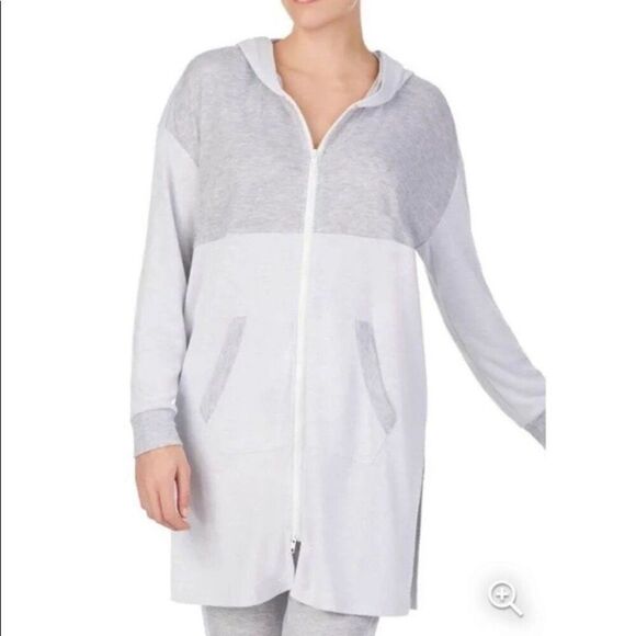 Refinery29 zip front double knit hooded robe mid thigh S - Picture 1 of 11